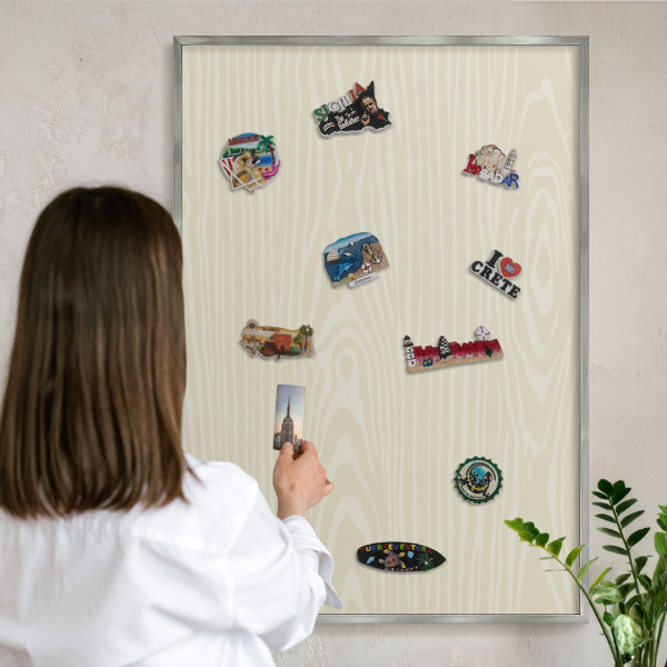 Tableau pour collection d'aimants cadre argenté Grain beige