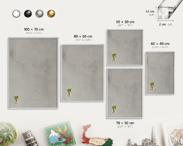 Tableau pour collection d'aimants cadre argenté Fond gris