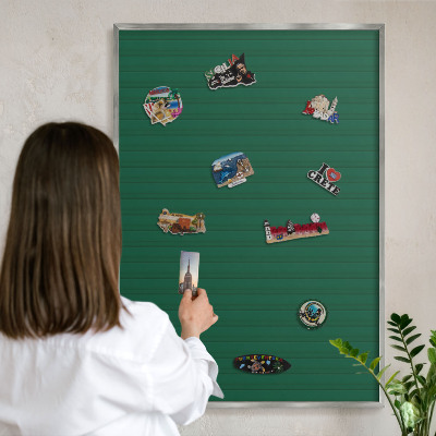 Tableau pour collection d'aimants cadre argenté Rayures vertes