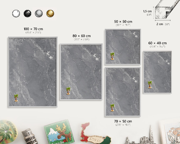 Tableau pour collection d'aimants cadre argenté Marbre gris