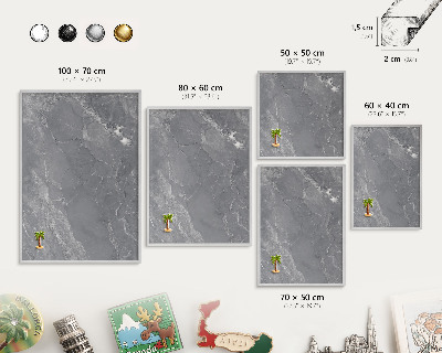 Tableau pour collection d'aimants cadre argenté Marbre gris