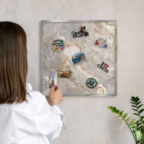 Tableau magnétique décoratif avec cadre argenté Élégance du marbre