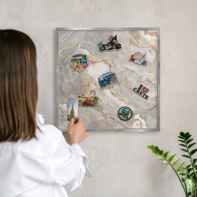 Tableau magnétique décoratif avec cadre argenté Élégance du marbre