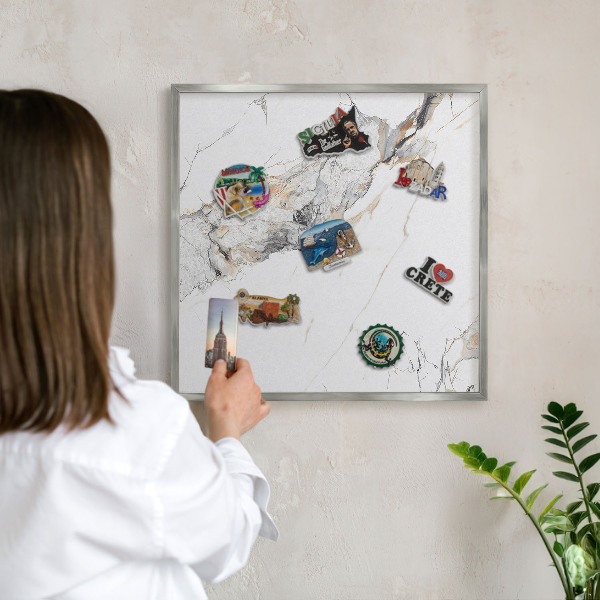 Tableau magnétique décoratif avec cadre argenté Effet marbre