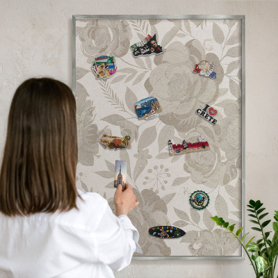 Tableau magnétique décoratif avec cadre argenté Fleurs vintage
