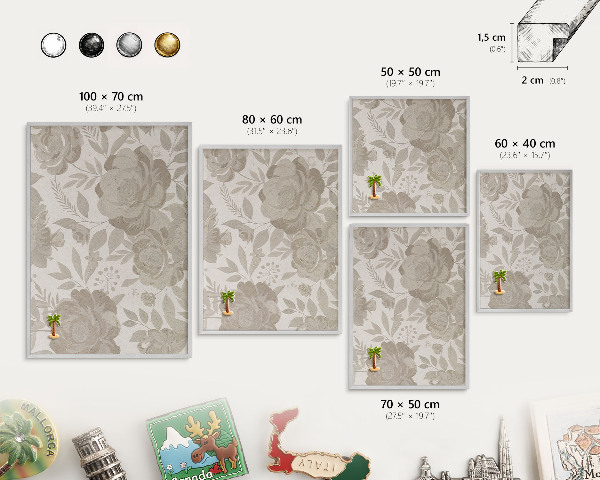 Tableau magnétique décoratif avec cadre argenté Fleurs vintage