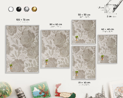 Tableau magnétique décoratif avec cadre argenté Fleurs vintage