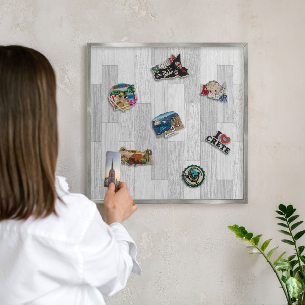 Tableau pour collection d'aimants cadre argenté Texture bois
