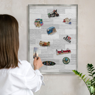 Tableau pour collection d'aimants cadre argenté Texture bois