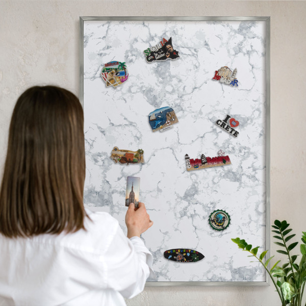 Tableau magnétique décoratif avec cadre argenté Esthétique du marbre
