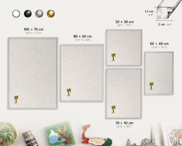 Tableau pour collection d'aimants cadre argenté De minuscules points