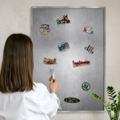 Tableau pour collection d'aimants cadre argenté Surface métallique