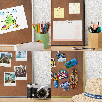 Tableau magnétique décoratif avec cadre argenté Texture brune