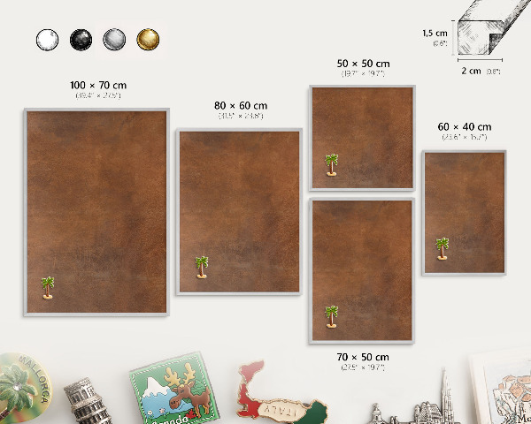 Tableau magnétique décoratif avec cadre argenté Texture brune