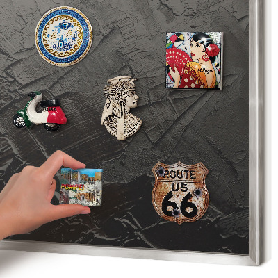 Tableau pour collection d'aimants cadre argenté Noir texturé
