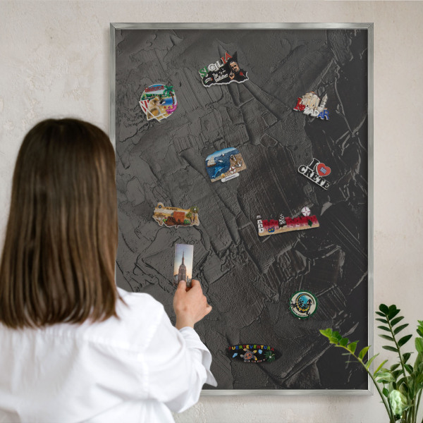 Tableau pour collection d'aimants cadre argenté Noir texturé