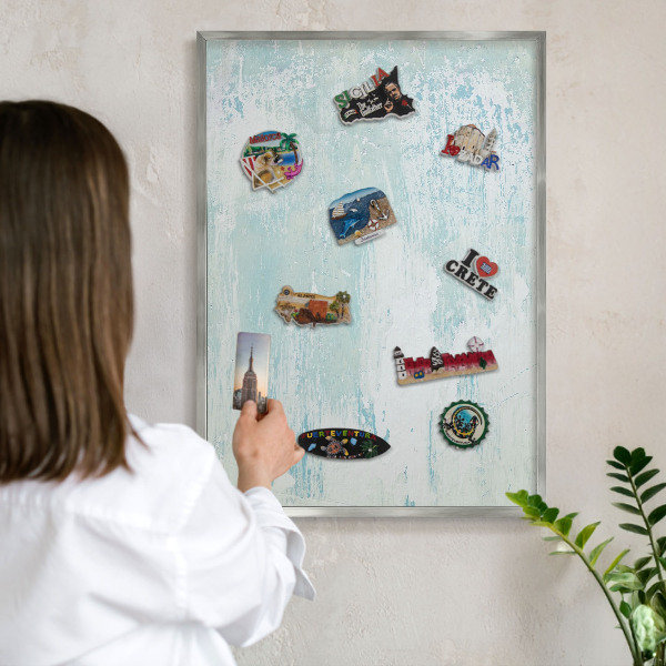Tableau pour collection d'aimants cadre argenté Abrasions pastel