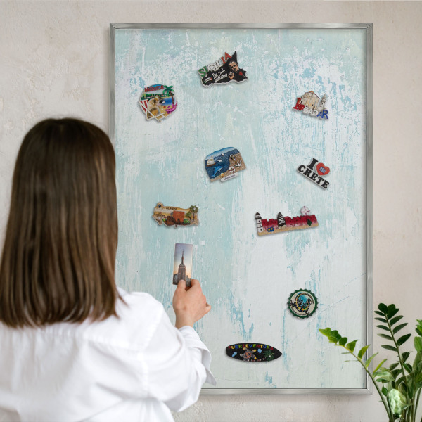 Tableau pour collection d'aimants cadre argenté Abrasions pastel