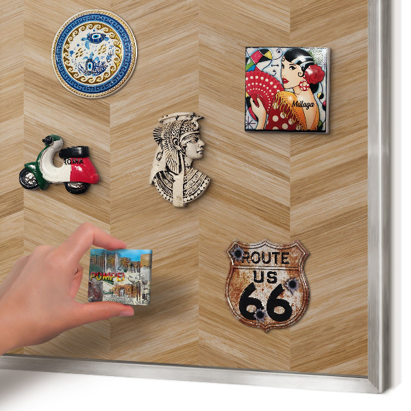 Tableau pour collection d'aimants cadre argenté Chevrons en bois