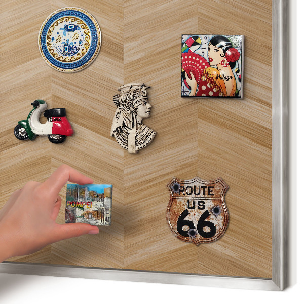 Tableau pour collection d'aimants cadre argenté Chevrons en bois