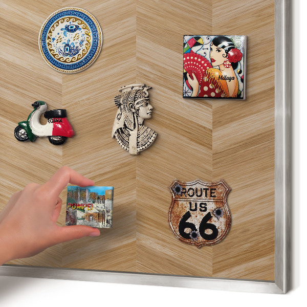 Tableau pour collection d'aimants cadre argenté Chevrons en bois