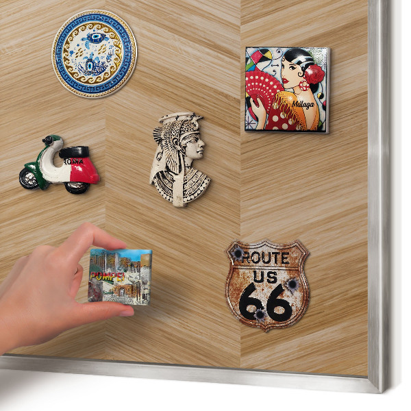 Tableau pour collection d'aimants cadre argenté Chevrons en bois