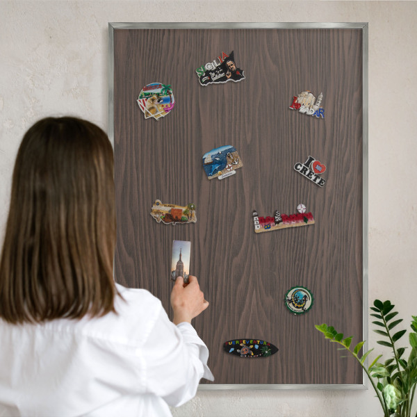 Tableau magnétique décoratif avec cadre argenté Bois naturel