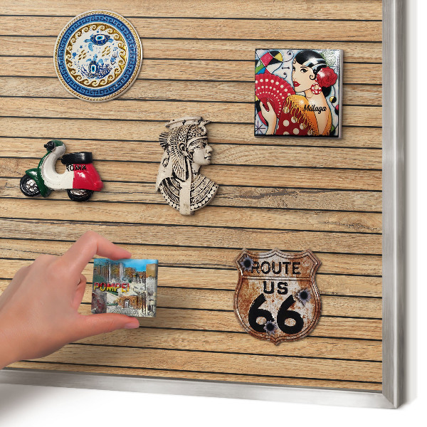 Tableau pour collection d'aimants cadre argenté Planches de bois
