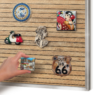 Tableau pour collection d'aimants cadre argenté Planches de bois