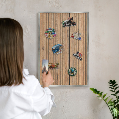 Tableau pour collection d'aimants cadre argenté Planches de bois