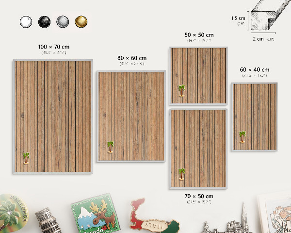 Tableau pour collection d'aimants cadre argenté Planches de bois