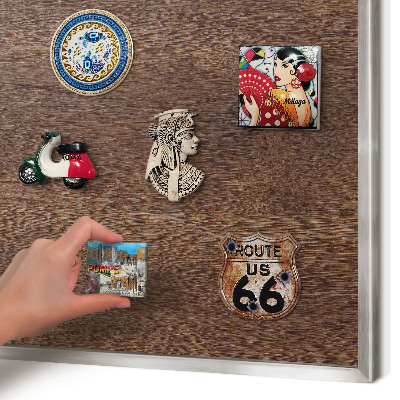 Tableau pour collection d'aimants cadre argenté Bois brun