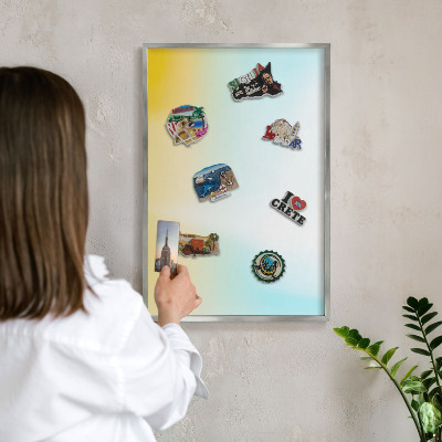 Tableau magnétique décoratif avec cadre argenté Détente pastel