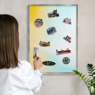 Tableau magnétique décoratif avec cadre argenté Détente pastel
