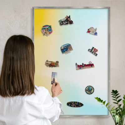 Tableau magnétique décoratif avec cadre argenté Détente pastel