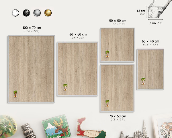 Tableau pour collection d'aimants cadre argenté Fond en bois