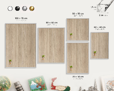 Tableau pour collection d'aimants cadre argenté Fond en bois