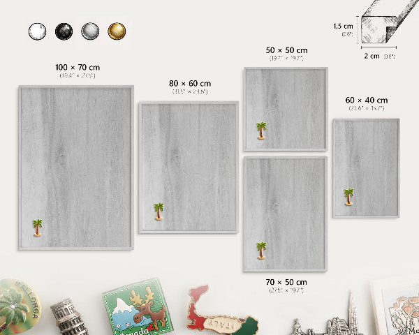 Tableau pour collection d'aimants cadre argenté Structure en bois