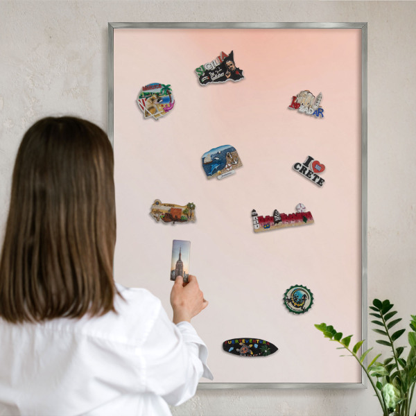 Tableau pour collection d'aimants cadre argenté Charme pastel