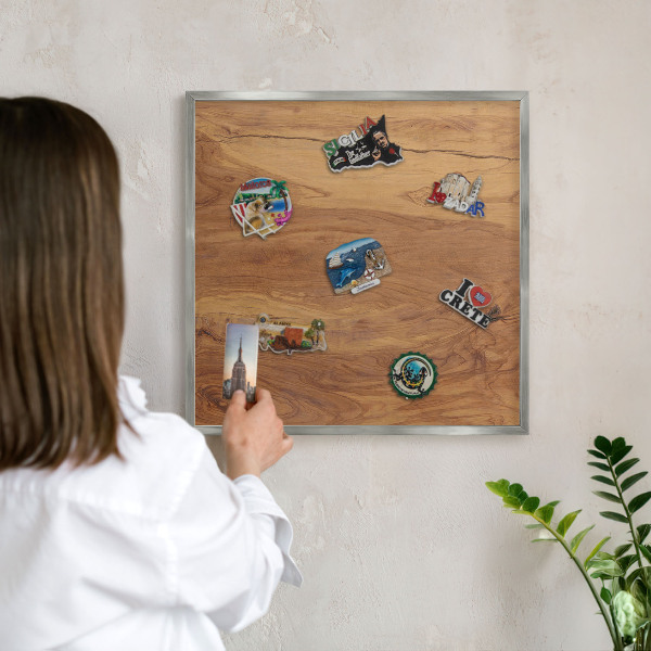 Tableau magnétique décoratif avec cadre argenté Bois naturel