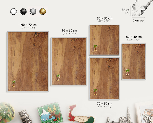 Tableau magnétique décoratif avec cadre argenté Bois naturel