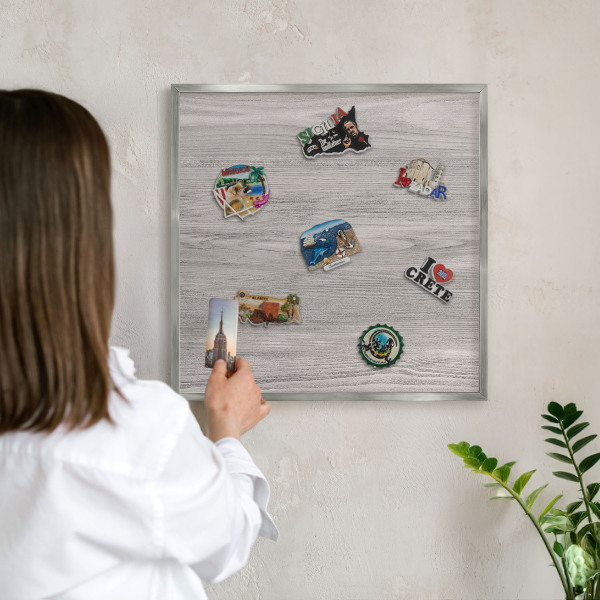 Tableau pour collection d'aimants cadre argenté Texture bois