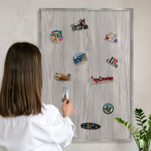 Tableau pour collection d'aimants cadre argenté Texture bois