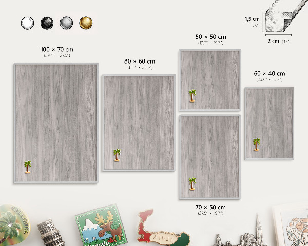 Tableau pour collection d'aimants cadre argenté Texture bois
