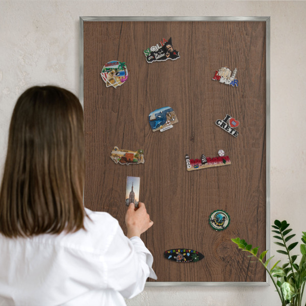 Tableau magnétique décoratif avec cadre argenté Texture bois