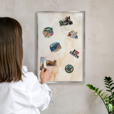 Tableau pour collection d'aimants cadre argenté Paix pastel