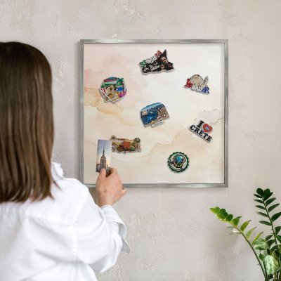 Tableau pour collection d'aimants cadre argenté Paix pastel