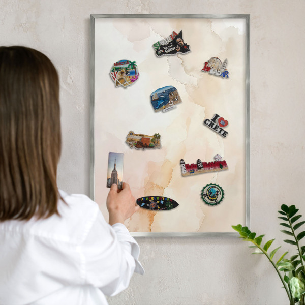 Tableau pour collection d'aimants cadre argenté Paix pastel