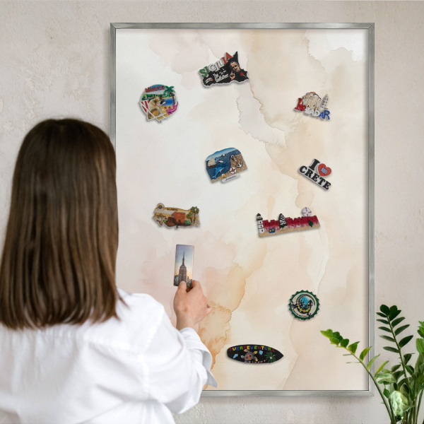 Tableau pour collection d'aimants cadre argenté Paix pastel