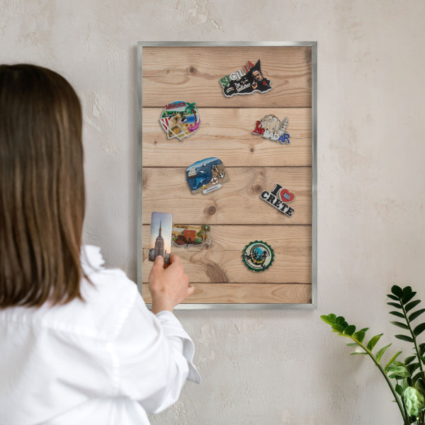 Tableau magnétique décoratif avec cadre argenté Texture bois